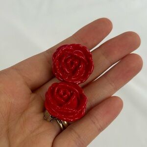 3 for $30 Vintage Red Rose Rosette Clip-on Earrings